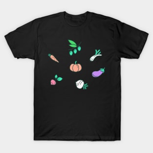 colored cute vegetable olive daikon carrot eggplant T-Shirt